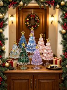 Hiasan Meja Pohon Natal Kaca Buatan Tangan, Patung Pohon Natal Kaca Tiup Mini Berwarna-warni dengan Puncak Bintang, Hadiah Dekorasi Meja Rumah Liburan Musim Dingin - beraneka warna - View 3