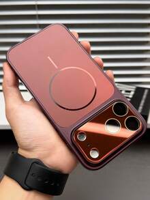 1pc Luxury Gold Foil Magnetic Matte Burgundy Hard Case, Compatible With IPhone 18/17/16/15/14/13 Pro Max, Ultra-Thin Shockproof, Full Camera Protection, Unisex Premium Hard Shell - Burgundy - View 3