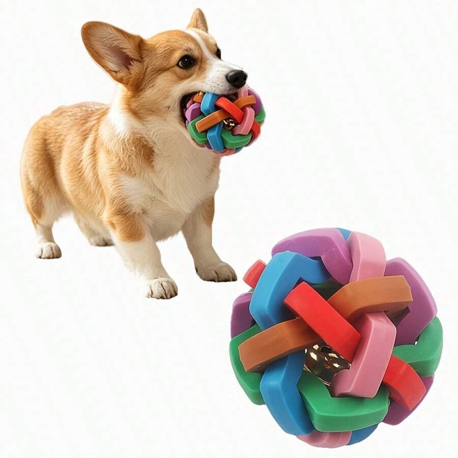 1pc Random Color Small Dog Bell Ball Sound Toy, Pet Training, Teething, Dental Cleaning, Durable And Bite-Resistant Pet Toy - Multicolor - View 1