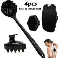 4pcs Bath Brush Set, Suitable For Back, Face, Body And Scalp Massage, Soft Bristle Long Handle Body Brush, Soft Bristles, Effective Cleaning And Exfoliation, Non-Slip Grip, For Deep Cleaning, Bath Brush Set - View 9