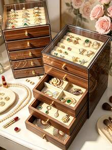 1pc 5-Layer Acrylic Velvet Jewelry Box, Drawer-Style Jewelry Storage Box, Multi-Functional Jewelry Display Box, Suitable For Earrings, Necklaces, Rings, Watches, Bracelets, Lipsticks And More - Jewelry Box - View 3