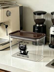 Cute Cat Coffee Pattern Transparent Sealed Capsule Storage Jar, Sealed Plastic Canister, Large Capacity, Dust-Proof And Moisture-Proof, Kitchen Countertop Coffee Area Storage Box, Coffee Bar Decor, Kitchen Countertop Storage, Gift For Coffee Lovers - Multicolor - View 5