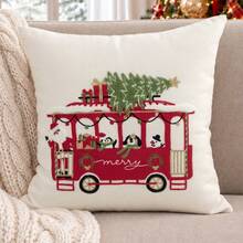 1 buah Sarung Bantal Bordir Pohon Natal, Sarung Bantal Bus Natal & Santa Claus, Dekorasi Natal, Sarung Bantal Sepanjang Musim, Tanpa Isian - MultiWarna - View 9