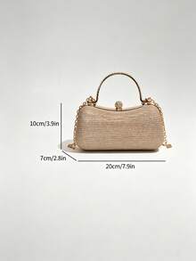 Elegant Shimmering Textured Evening Clutch Bag With Rhinestone Spherical Lock, Bridesmaid Wedding Dress Matching Crossbody Small Purse - Gold - View 4