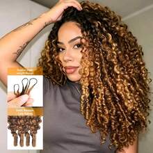 VALLBEST Color 4/27 Highlight Burmese Curly Feather Human Crochet Hair For Women 60g/Pack Pre-Separated Looped Invisble Curly Bundles Human Hair Reusable Wet And Wavy Remy Hair Extensions 100 Percent Human Hair - S4/27 - View 7