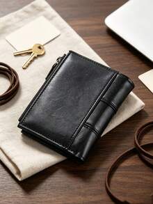 Wcarno Minimalist Fashion Vintage Style Coin Purse With Bill Compartment, Multi-Function Wallet - Black - View 7