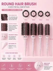 Stylance Salon Professional Nano-Technology Negative Ion Ceramic Spray Painted Aluminum Tube Nylon Bristle & Boar Bristle Tapered Handle Round Brush - Pink - View 1