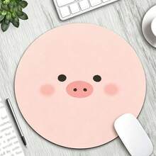 1pc Round Pig Print Mouse Pad Round Office Desk Mouse Pad With Non-Slip Rubber Base, Compact Mini Travel Mouse Pad Suitable For Work Wireless Computer Laptop, Office Desk Accessory - View 1