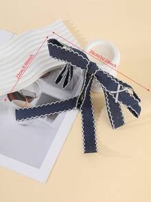 1pc Classic Denim Wavy Ruffle Bow Banana Clip, Fabric Vertical Hair Clip, Autumn/Winter High Ponytail Bun Hair Accessory, Korean Academy Style For Women - Multicolor - View 3
