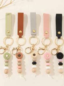 1pc Creative Cartoon Daisy Flower Beaded Keychain Bag Pendant Cute Silicone Keyring All Seasons - Multicolor - View 6
