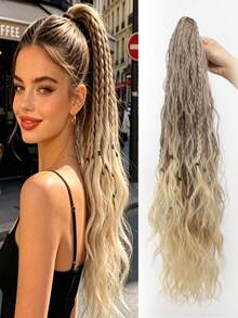 26 Inch Synthetic Water Wave Claw Clip Ponytail Hair Extension, Gold Heat-Resistant Fiber, Fluffy Messy Braided Style, Women's Hair Piece - Multicolor - View 2