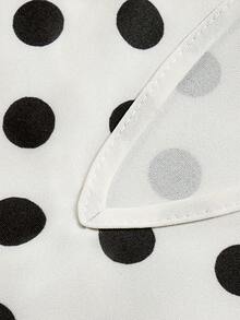 DONICY Women's White Polka Dot Bow Neck Short Sleeve Blouse, Casual & Office Wear Summer Fall - Apricot - View 3
