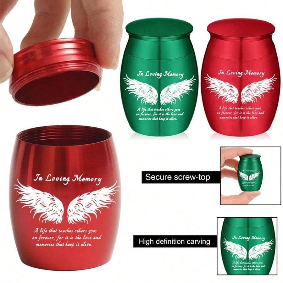 1.57 Inch Small Urns For Ashes - Angel's Wings, Aluminum Alloy Mini Urns, Cremation Urns For Human Pet Ashes, Ashes Holder, Small Keepsake Urns-In Loving Memory - Multicolor - View 1