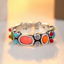 Bohemian Style Dyed Synthetic Turquoise Copper Ring, Handmade Jewelry For Women - Silver - View 2
