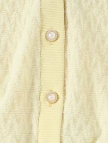 Autumn/Winter Girls' Fashion Sweet Casual Pearl Button Knit Faux Fur Cardigan Long Sleeve Jacket Top - Yellow - View 5