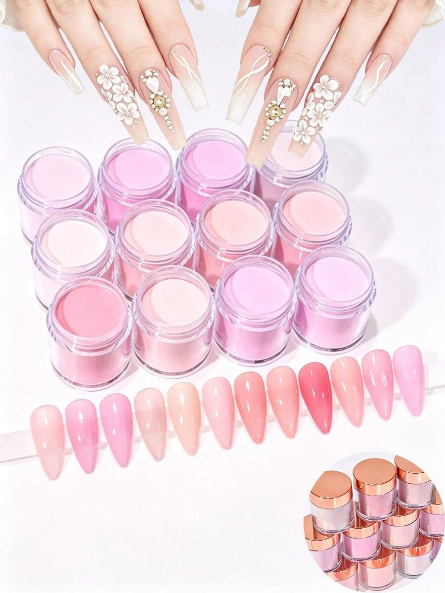 Bubuk Kristal Kuku Berkualitas Tinggi Terbaru, Efek Mengkilap Tinggi, Set 12 Warna, Cocok untuk Seni Kuku DIY di Rumah - MultiWarna - View 1