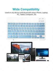 AKKHOO Wireless Keyboard, 10-Inch Ultra-Thin, Rechargeable Silent, Tablet/Laptop Wireless Keyboard, Mini Tablet Keyboard - Blue - View 2