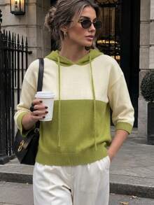 BYGOUBY Women's Striped V-Neck Dropped Shoulder Knit Sweater, Casual Loose Fit Pullover Cardigan, Autumn/Winter - Green - View 6