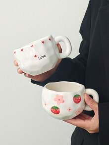 1pc Large Capacity Ceramic Coffee Mug, European Minimalist Hand-Painted Ceramic Cup, Mug, Water Cup, Coffee Cup, Afternoon Tea Cup, Office Highly Attractive Water Cup, Coffee Cup, Suitable For Home, Gathering, Party, Gift - Multicolor - View 12