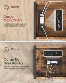 Mesa Auxiliar con Almacenamiento, con Puertos USB y Tomacorrientes, Mesita de Noche con Estación de Carga, Bolsas de Tejido, para Sala de Estar, Habitación, Rustico Marrón y Negro ULET310B01V1 - Negro - Ver 3