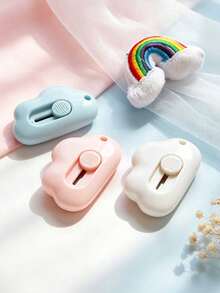 Cloud-Shaped Mini Utility Knife With Spring Lanyard Keychain, Retractable Hidden Blade, And Scratch-Resistant. Compact And Portable, Can Be Attached To Backpacks Or Keychains, Easily Unbox Packages, Cut Letters, And DIY Scrapbooking. Macaron Fresh Multi-Color Options, Suitable For Students, Office Workers, And Home Unboxing Enthusiasts, Space-Saving Storage, Dual Function As Decorative Pendant And Practical Cutting Tool. - Multicolor - View 6