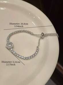 1pc Sparkling Luxury Cubic Zirconia Geometric Copper Alloy Bracelet, Suitable For Women's Party And Gathering - Silver - View 3