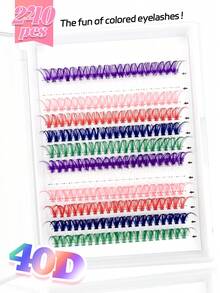 Miss Wink 240 Clusters 6 Colors 40D Ultra-Fine Soft Fluffy False Eyelashes 12 Rows 14mm D Curl, Dense Curly Cat Eye Lashes, Suitable For DIY Eyelashes, Perfect For Daily Makeup Or Going Out, Suitable For Parties, Holidays, Christmas, Gatherings - D - View 2