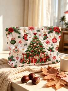 New Christmas Theme Print Pattern Makeup Bag | French Print Travel Organizer Bag | Travel Essentials | Poolside Must-Have | Toiletry Bag | Pool Storage Bag | Mother's Day Gift | Teacher's Day Gift | Suitable For Moms, Teachers, Friends And Nurses | Home Essentials | Graduation Gift | Easy To Clean Design | Portable Makeup Bag - Multicolor - View 10