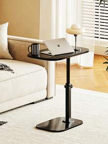 Adjustable Height Side Table, Modern Sofa & Bedside Table, Compact Laptop Snack Coffee Table, 2 Shapes & 2 Colours, 44.4–79.4 Cm - Black - View 8