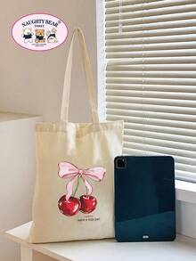 Fashionable Minimalist Butterfly Line Print Canvas Tote Bag - Beige - View 4