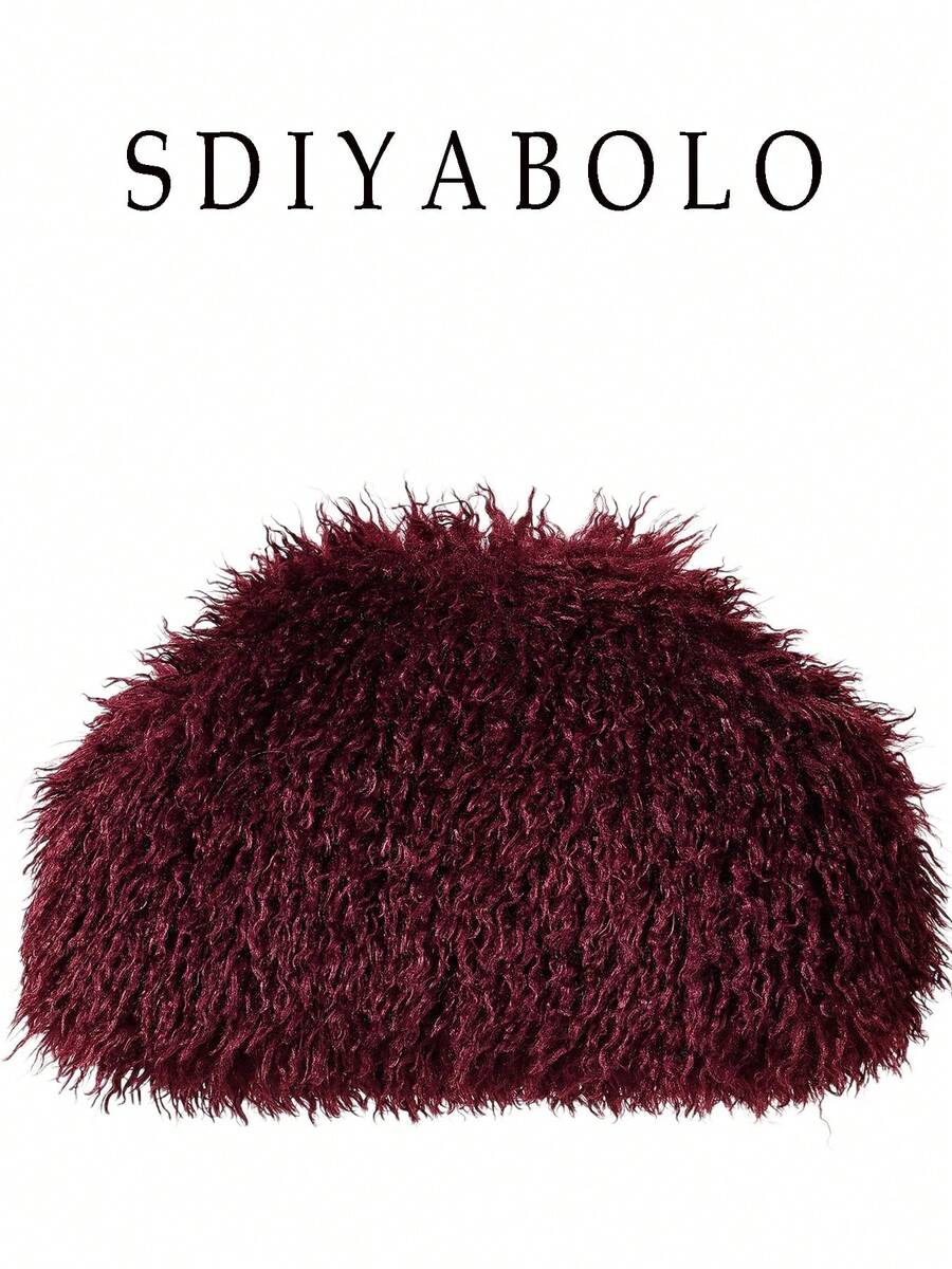 Tas Clutch Awan Wanita Warna Polos Bulu Imitasi Keriting Panjang Penutup Magnet Portabel Gaya Avant-Garde Y2K Cocok Untuk Pesta Kencan Musim Gugur Musim Dingin - Burgundy - View 1