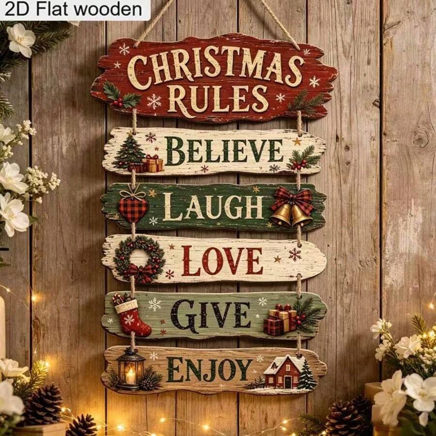 Christmas Wooden Hanging Sign English Entryway Door Wall Decor Home Atmosphere Scene Arrangement Craft - Multicolor - View 1