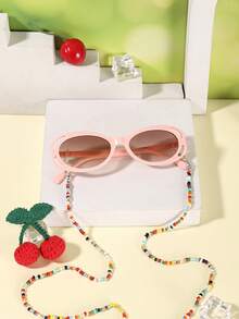 1PC Kids 3-8Y Oval PC Frame Glasses, Colorful Beaded Chain Decor, Cute Fashion Eyewear For Party Daily Wear With Glasses Box - Multicolor - View 12