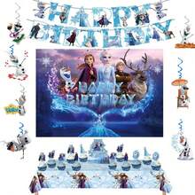 Disney Frozen Birthday Party Decoration Kit, Elsa Anna Olaf Cartoon Banner Table Cover Dessert Picks Set, Ideal For Birthday Celebration, Halloween, Xmas, New Year Party Decorations - Multicolor - View 2