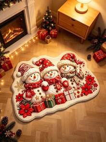 1pc Snowman Family Shaped Rug, Decorative Rug, Bedroom Decor, Small Rug, Rug, Home Decor, Living Room Rug, Living Room Small Rug, Bedroom Rug, Living Room Home Decor - Multicolor - View 2