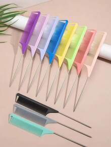 1/7-Piece Professional Pintail Comb Set, Including Pintail Comb, Parting Comb, Stainless Steel Pintail Comb, Anti-Static Hair Comb, Braiding Comb, Fine-Tooth Pintail Comb, Highlighting Comb, Etc., Multi-Functional, Suitable For Normal Hair, Candy Col - Multicolor - View 5