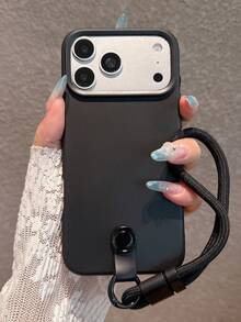 Minimalist Dopamine Black Phone Case + Wrist Strap Compatible With IPhone 18 Pro Max/18 Pro/18/17 Pro Max/17 Pro/17 Air/17/16 Pro Max/16 Pro/16/16 Plus/15/15 Pro Max/15 Pro/15 Plus/11/12/13/14 Pro Max/11 Pro/11 Pro Max/12 Pro/12 Pro Max/13 Pro/13 Pro Max/14 Pro/14 Pro Max/14 Plus Soft Shell Creative Unisex - Black + Hand Strap - View 3