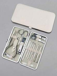 Stainless Steel Nail Clipper Set With Storage Box, Includes Toenail Clipper And Manicure Tools, Complete Nail Clipper And Manicure Care Tool Set - Beige - View 2
