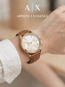 Armani Exchange Women's Gold-Tone Chronograph Watch, Brown Leather Strap, Mother Of Pearl Crystal Dial, Quartz Watch - Gold - View 5