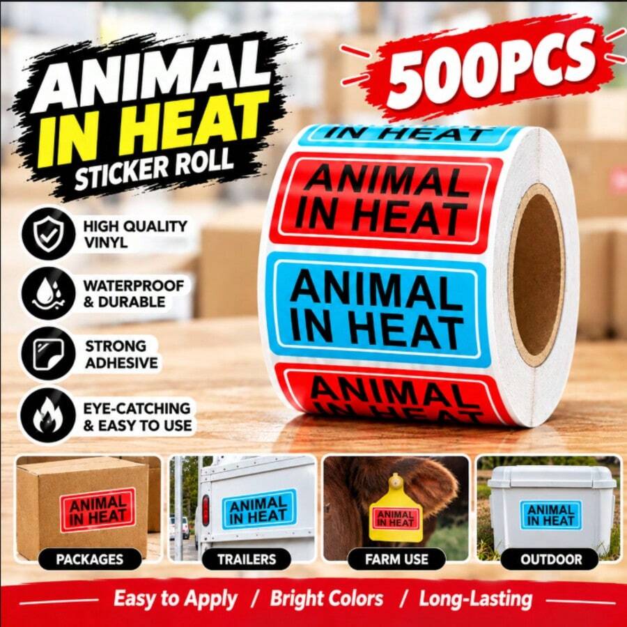 Animal In Heat Labels, Animal In Heat Stickers, Vet Warning Labels, Livestock Breeding Stickers, Farm Animal Alert Sticker, Pet Kennel Warning Sticker, Estrus Animal Marker Stickers - A - View 1