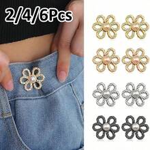 2/4/6Pcs 6-Petal Flower Denim Jeans Waist Tightener, Adjustable Buckle, No Sewing Or Tools Required, Detachable Decorative Jeans Buttons, Suitable For Loose Jeans, Pants, Skirts And Sleeves - Multicolor - View 2