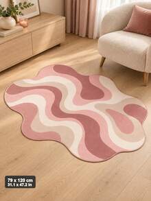 1PC Irregular Abstract Pink Area Rug, Modern Wavy Shape Carpet For Living Room, Bedroom, Girls Room & Home Decor - Multicolor - View 7