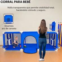 Corral para Bebé con Gimnasio de Juegos, Porterías y Tablero Infantil, Área de Juegos Segura para Niños, Centro de Actividades para Interior y Hogar - Rojo - Ver 6