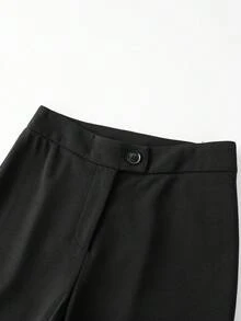 Women High Waist Single Button Capri Pants, Slim Fit Cropped Trousers, Elegant Office Work Pants - Black - View 4