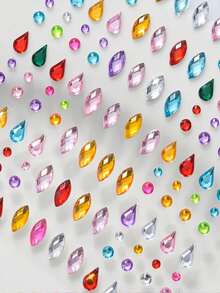 1pc 3D Rainbow Rhinestone Face Sticker, 1pc Acrylic Shiny Heart Sticker, Self-Adhesive Rhinestone Design, Suitable For Makeup And Clothing, Colorful Rhinestone Face Stickers, Perfect For Valentine's Day, Holidays, Parties And Events - Multicolor - View 5
