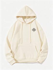 Men's Hooded Sweatshirt, Outdoor Sports Style, Suitable For Daily Wear Or Outdoor Sports, Compass Icon Print On Chest, Thermal Lined For Warmth, Suitable For Autumn And Winter - Apricot - View 2