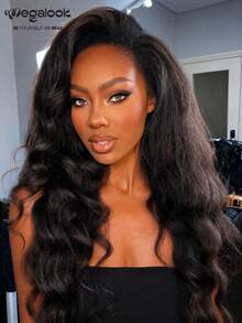 MEGALOOK 13x6 Lace Front Wig, Curly Wavy, Glueless Lace, Natural Black, 100% Human Hair, 200% Density, Pre-Plucked Hairline, Drawstring Design, Beginner Friendly - SNatural - View 3