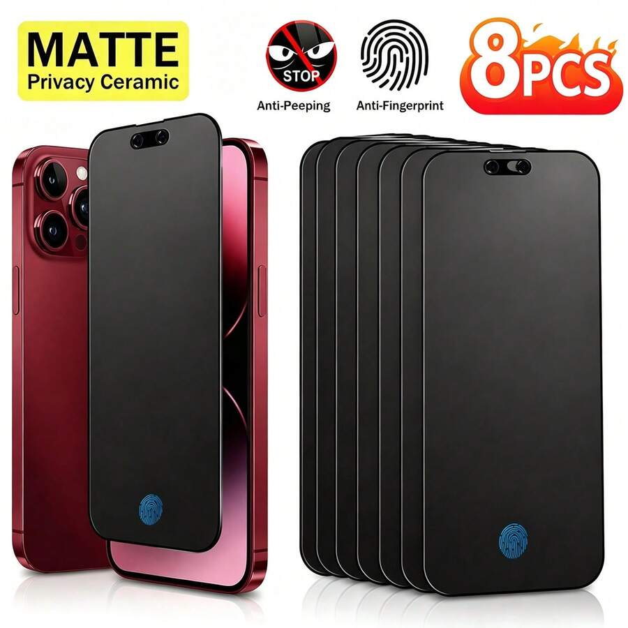 XINHONGYU 8片裝陶瓷軟膜防窺螢幕保護貼,適用於Phone 18Duo/18 Pro Max/18 Pro/17 Pro Max/17 Pro/17 Air/17/Phone 15 Pro Max/15 Pro/15 Plus/16 Pro Max/16/16e/16 Pro/16 Plus/14 Pro Max/14/14 Pro/14 Plus/13 Pro Max/13/13 Pro/12/11/XR,全曲面防窺螢幕保護貼 - 黑色 - 查看 1