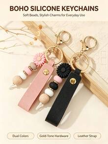 1pc Creative Cartoon Daisy Flower Beaded Keychain Bag Pendant Cute Silicone Keyring All Seasons - Multicolor - View 1