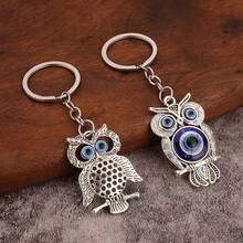2pcs New Minimalist Creative Blue Eye Hollow Owl Keychain, Campus Student Graduation Ceremony Gift For Friends, Owl Holiday Party Commemorative Gift, Bag Charm, Unisex Clothing Accessory, Gift For Couples - Multicolor - View 1